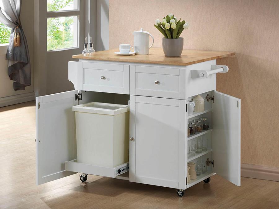 Jalen - 3-Door Kitchen Cart With Casters - Natural Brown And White