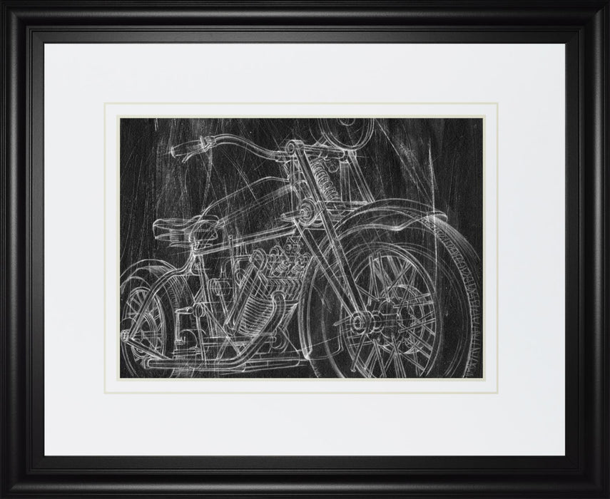 34x40 Motorcycle Mechanical Sketch I By Ethan Harper - Black