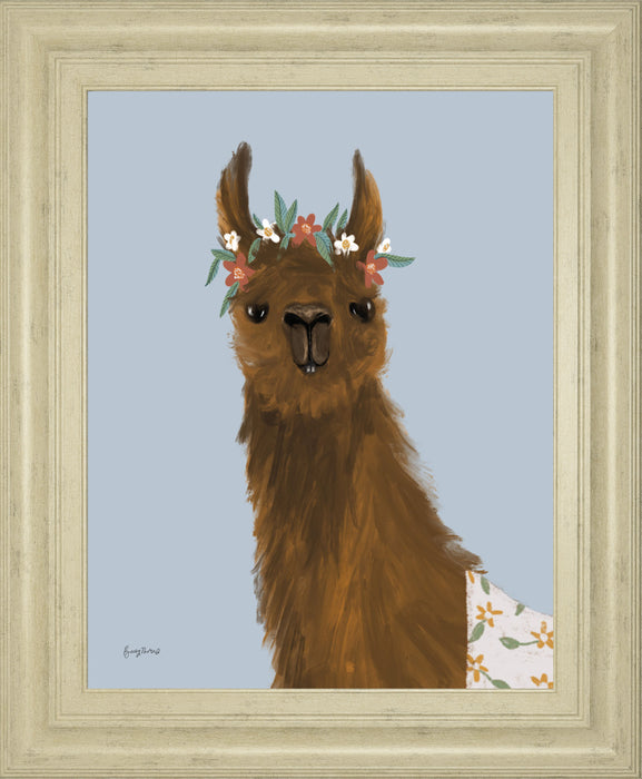 Delightful Alpacas II By Becky Thorns - Framed Print Wall Art - Dark Brown
