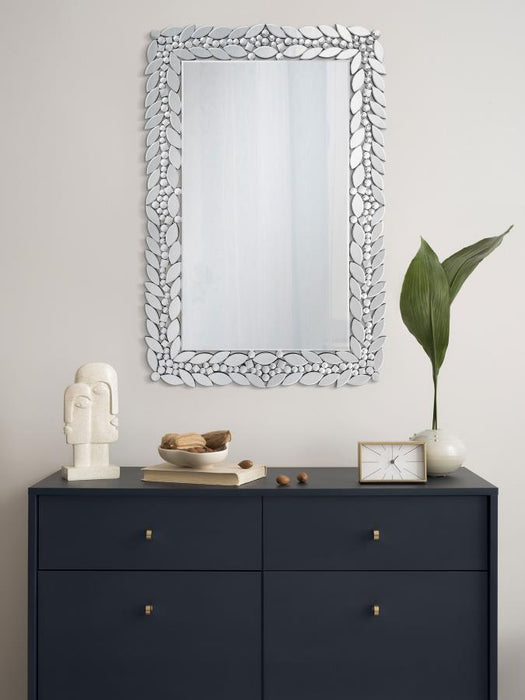 Cecily - Rectangular Leaves Frame Wall Mirror Faux Crystal