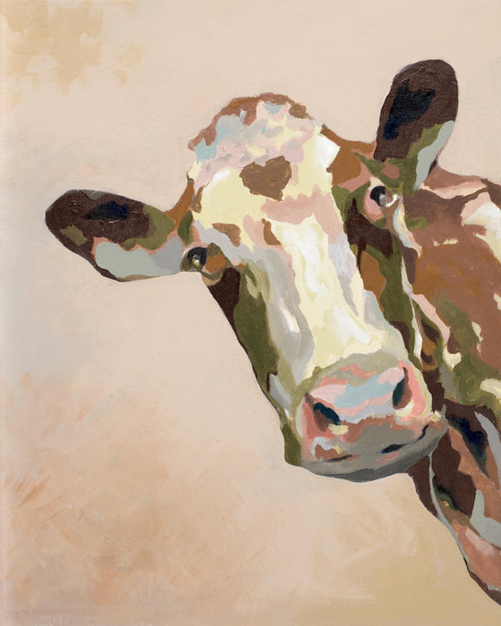 Peering Cow By Patricia Pinto (Framed) - Light Brown