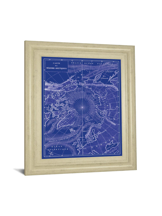 Arctic Map By The Vintage Collection - Framed Print Wall Art - Blue