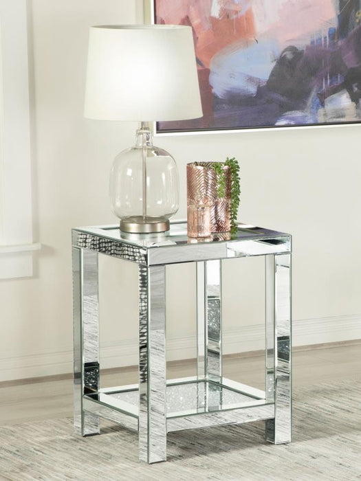 Valentina - Square End Table With Glass Top Mirror