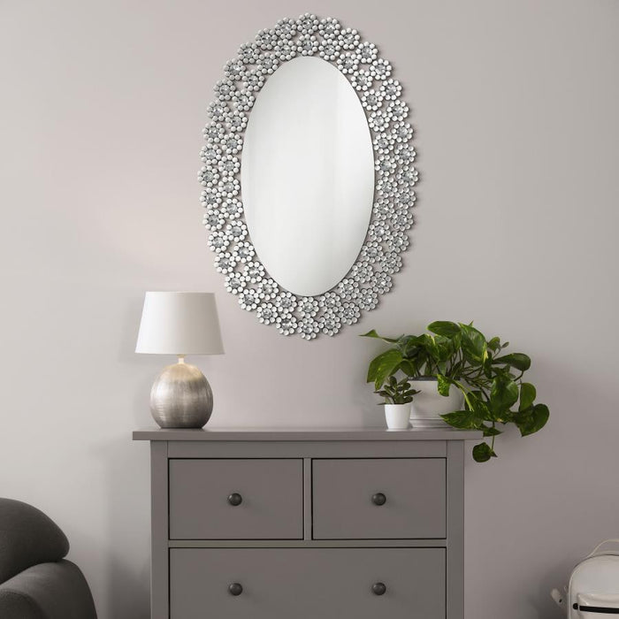 Colleen - Oval Wall Mirror With Faux Crystal Blossoms