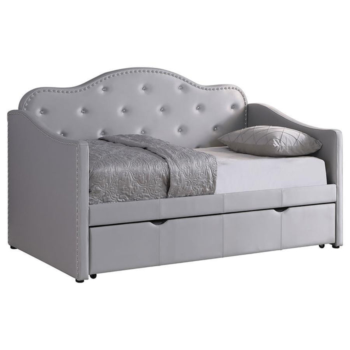 Elmore - Upholstered Twin Daybed With Trundle - Pearlescent Grey