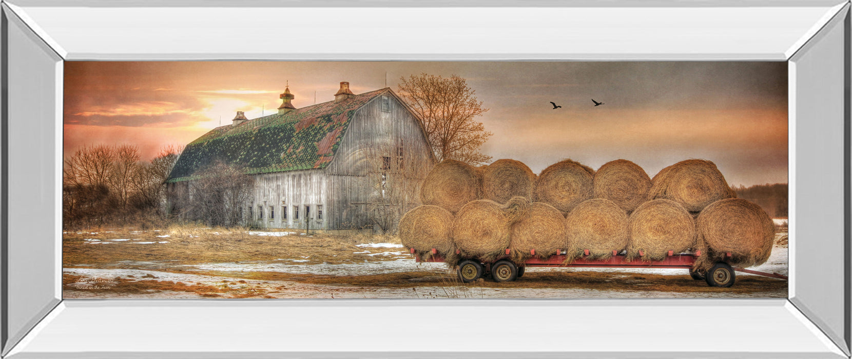 Sunset On The Farm By Lori Dieter - Mirror Framed Print Wall Art - Dark Brown