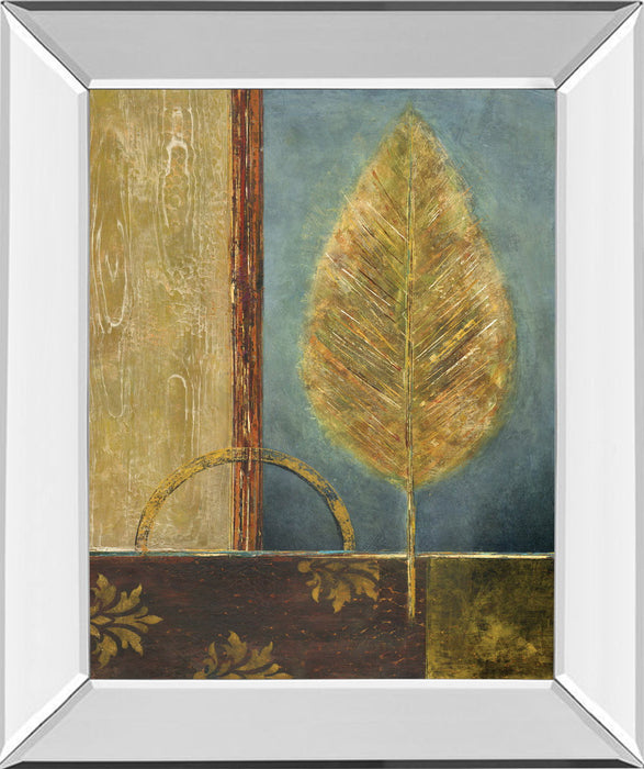 Azure Leaf By Viola Lee - Mirror Framed Print Wall Art - Bronze