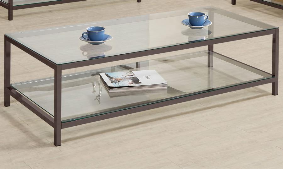 Trini - Coffee Table With Glass Shelf - Black Nickel
