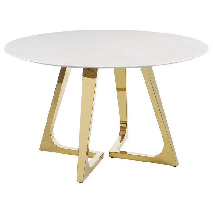 Gwynn - Round Dining Table With Marble Top and Stainless Steel Base - White And Gold