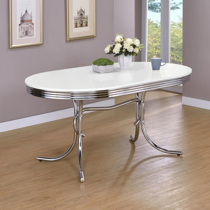 Retro - Oval Dining Table - Glossy White and Chrome