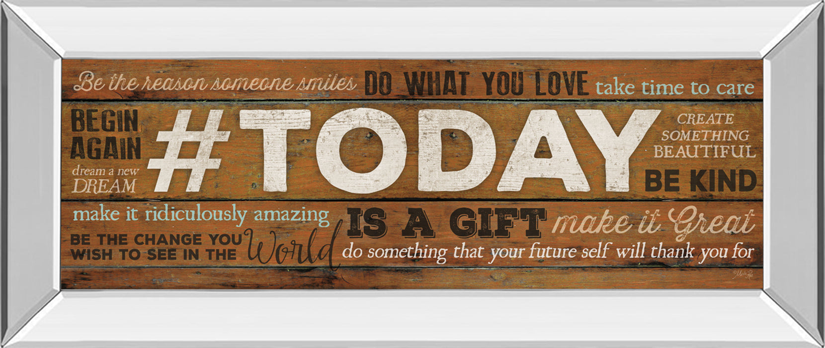 Today Is A Gift By Marla Rae Motivational - Mirror Framed Print Wall Art - Dark Brown