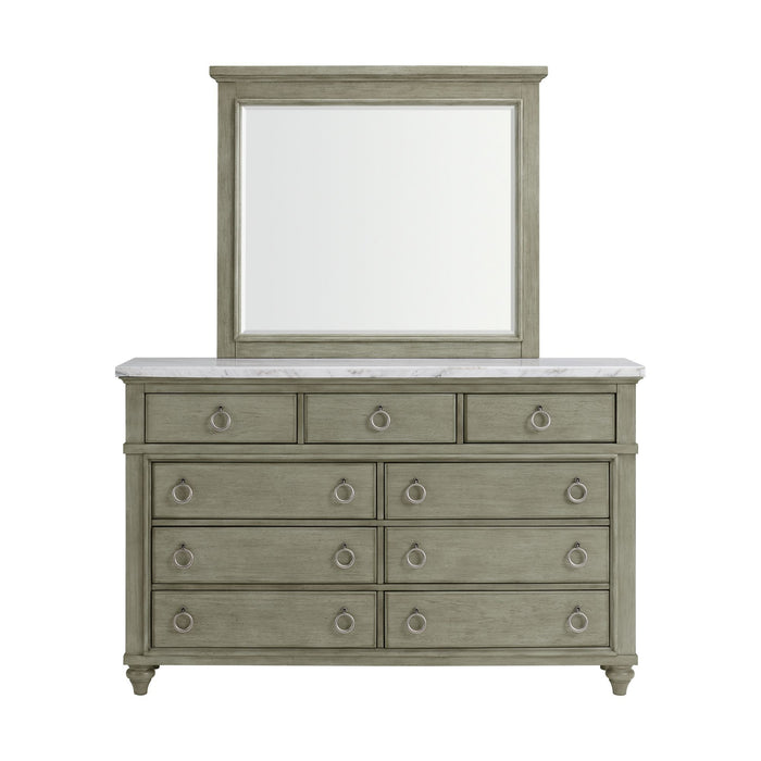 Kendari - Dresser & Mirror With White Marble Top - Gray