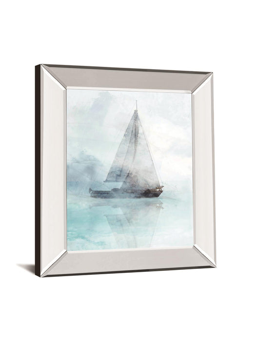 Sailing Boat I By Ken Roko - Mirror Framed Print Wall Art - Light Blue