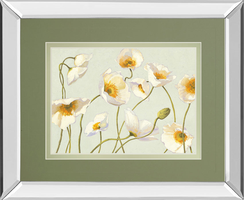 White Bright Poppies By Novak - Mirror Framed Print Wall Art - White