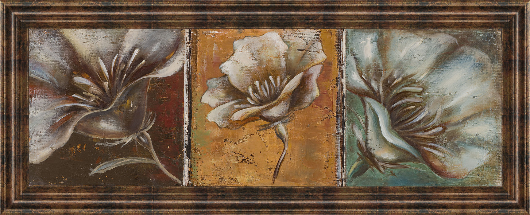 The Three Poppies I By Patricia Pinto - Framed Print Wall Art - Dark Brown