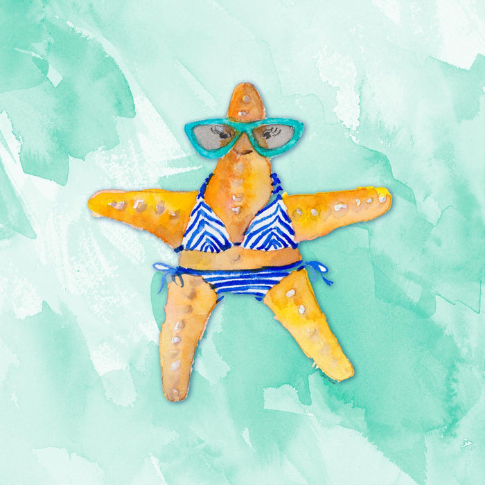 Blue Bikini Starfish On Watercolor By Lanie Loreth - Orange