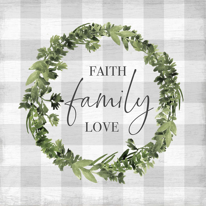 Faith Family Love Wreath By Natalie Carpentieri (Framed) (Small) - Dark Green