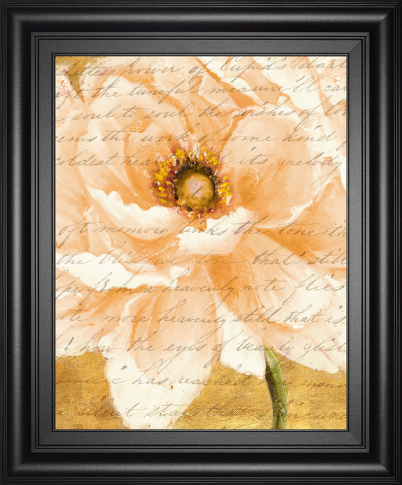 Beautiful Cream Peonies Script I By Patricia Pinto - Framed Print Wall Art - Gold