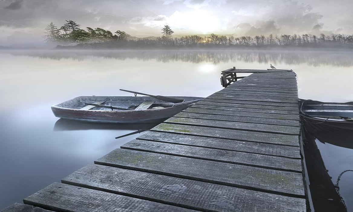 Misty Morning Pier By Mike Calascibetta (Framed) - Dark Gray