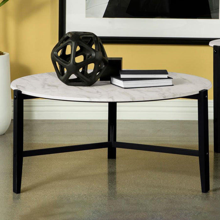 Tandi - Round Coffee Table Faux Marble - White and Black