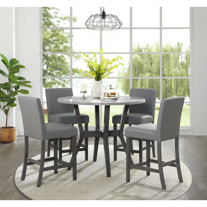 Ambridge - 5 Piece Round Counter Set With Faux Marble Top - Brushed Grey