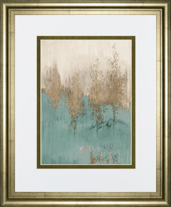 34x40 Through the Gold Trees Abstract II By LanieLoreth - Light Blue