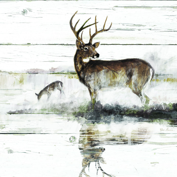Framed - Rustic Misty Deer By Ruane Manning - White