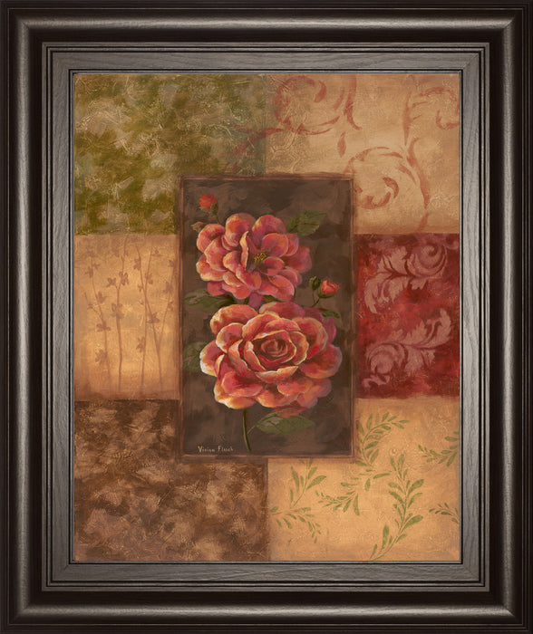 Camellias On Chocolate By Vivian Flasch - Framed Print Wall Art - Red