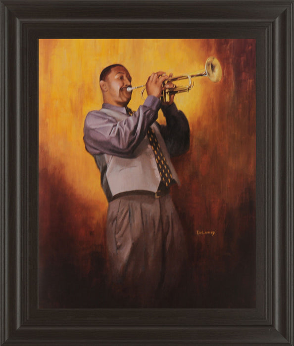 Trumpet Player - Framed Print Wall Art - Dark Gray