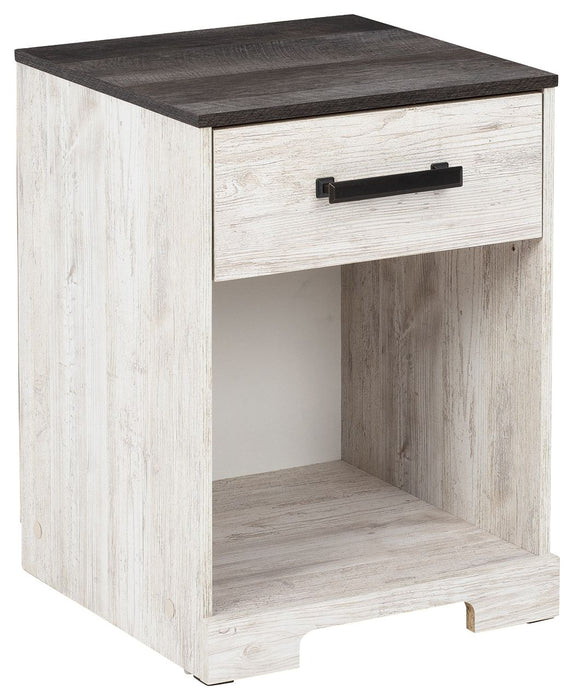 Shawburn - One Drawer Night Stand - Open Cubby - White / Black / Gray