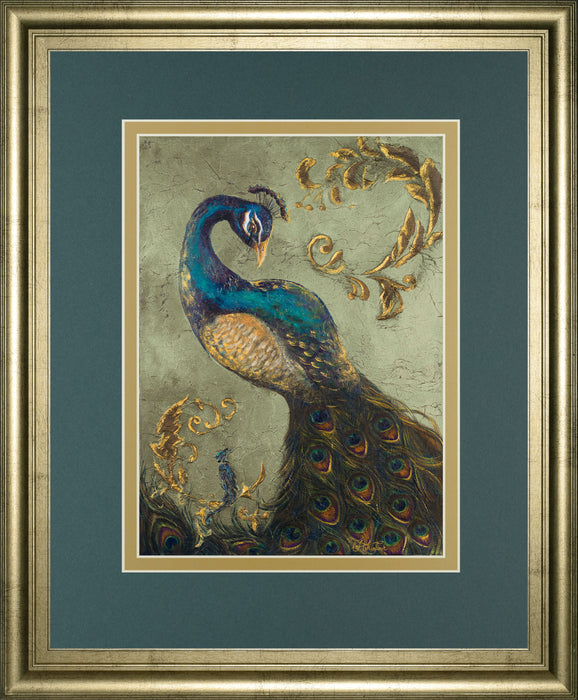 34x40 Peacock On Sage Il By Tiffany Hakimipour - Framed Print Wall Art - Blue