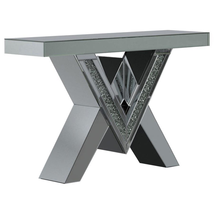 Taffeta - V-Shaped Sofa Table With Glass Top - Silver