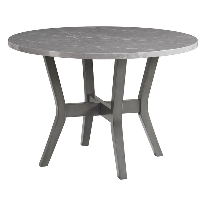 Ambridge - 5 Piece Round Dining Set With Faux Marble Top - Brushed Grey