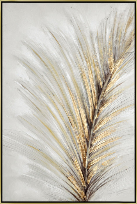 Hand Painted Textured Canvas With Foil In Frame Gold Feather - Gold