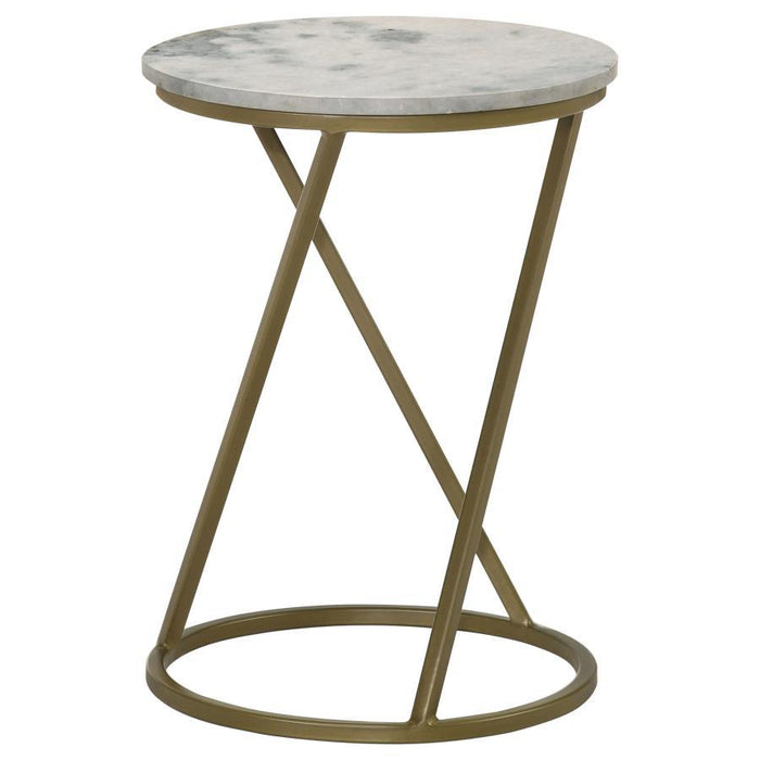 Malthe - Round Accent Table With Marble Top - White and Antique Gold