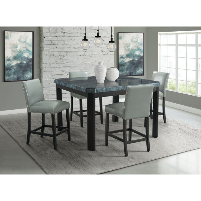 Francesca - Square 5 Piece Counter Height Dining Set, Table & Four PU Chairs - Grey / Marble