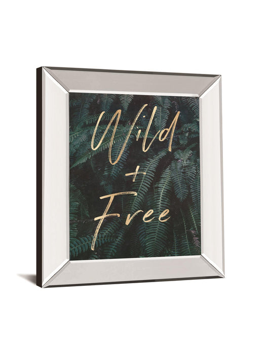 Wild And Free Gold & Green Ferns By Nature Magick - Mirror Framed Print Wall Art - Blue