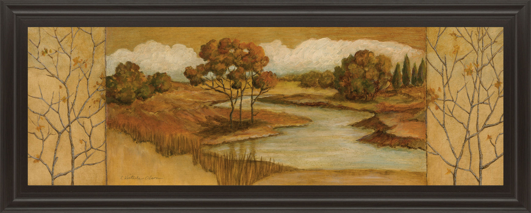 River Scene II - Framed Print Wall Art - Dark Brown