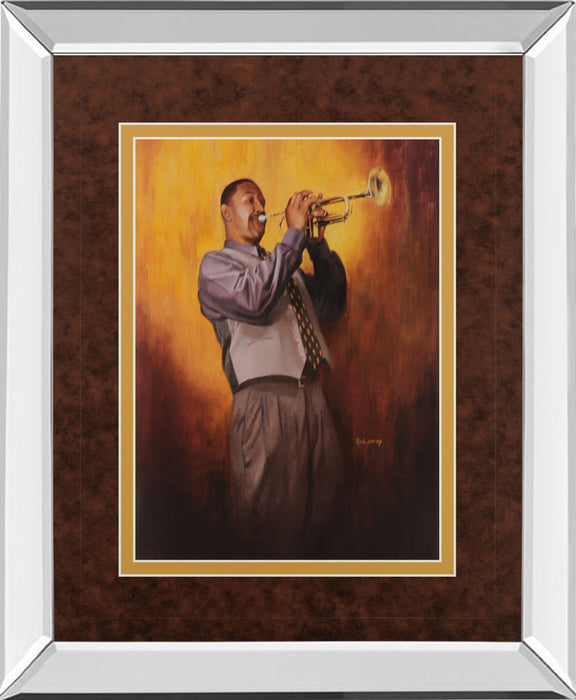 Trumpet Man By Delancy - Mirror Framed Print Wall Art - Yellow