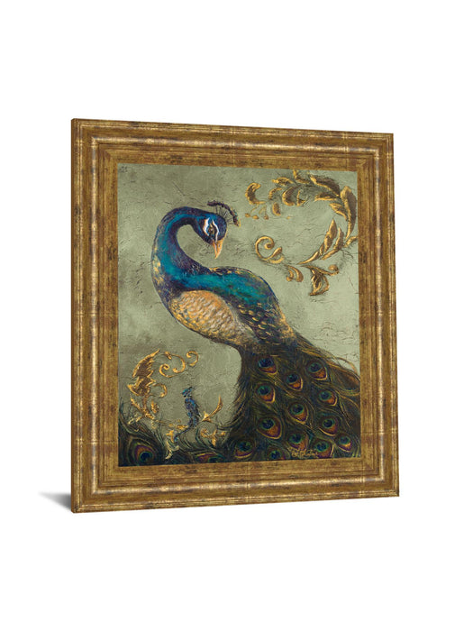 22x26 Peacock On Sage Il By Tiffany Hakimipour - Framed Print Wall Art - Blue