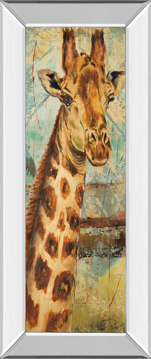 New Safari On Teal I By Patricia Pinto - Mirror Framed Print Wall Art - Dark Brown