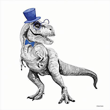 T-Rex In A Top Hat By Rachel Nieman (Framed) - White