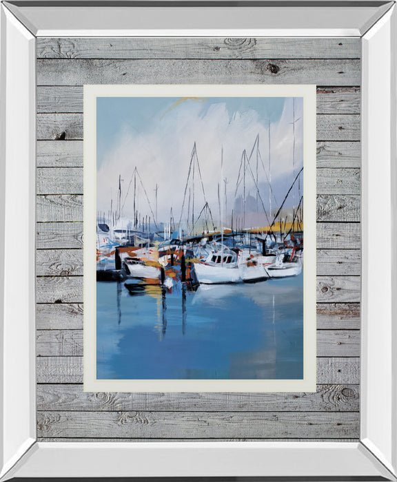 Along The Quay By Fitsimmons, A. - Mirror Framed Print Wall Art - Blue