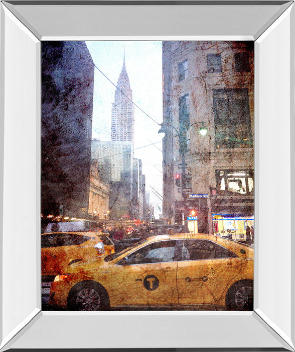 Rainy Madison Ave By Acosta - Mirror Framed Print Wall Art - Yellow