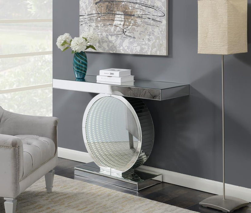 Angelonia - Rectangular Console Table With Circular Base - Clear Mirror