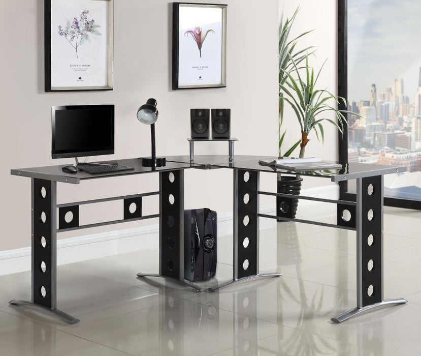 Keizer - 3-Piece L-Shape Office Desk Set - Black and Silver