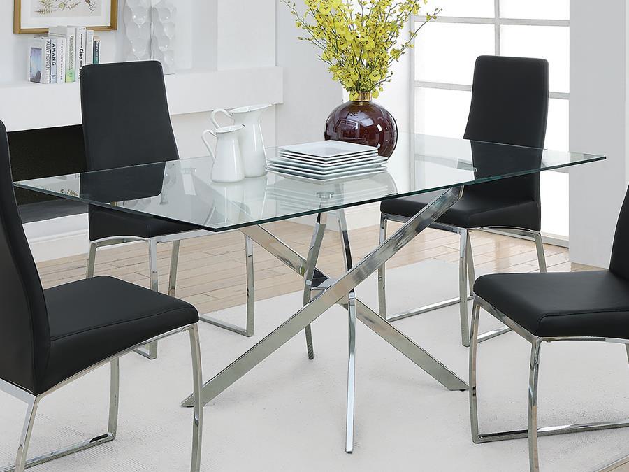 Carmelo - X-Shaped Dining Table - Chrome and Clear