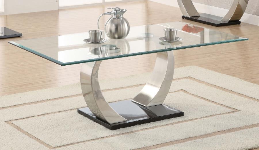 Pruitt - Glass Top Coffee Table - Clear and Satin