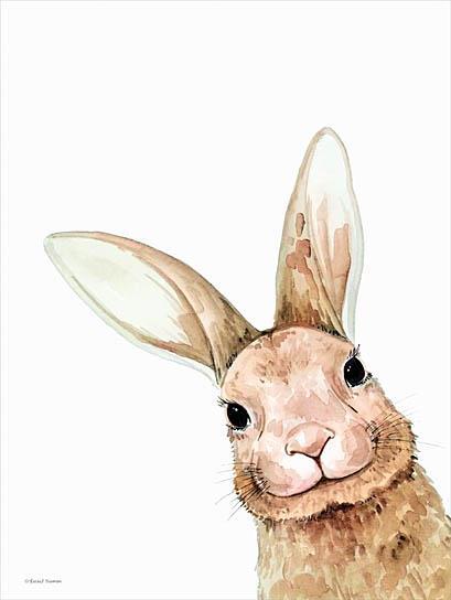 Fluffy Peekaboo Bunny By Rachel Nieman (Framed) (Small) - Light Brown