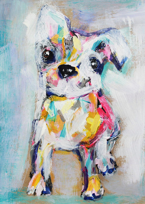 Gallery Wrapped Giclee On Canvas Funny Puppy - Blue